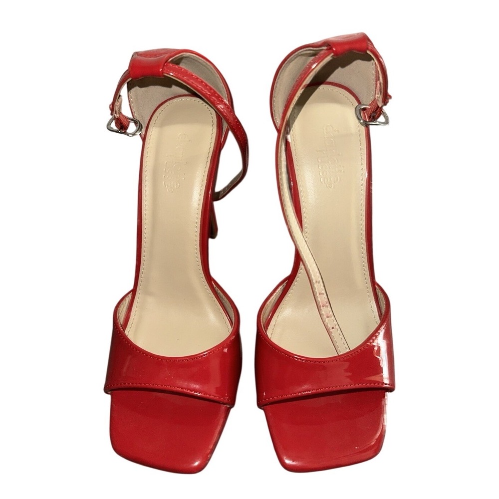 Red Platform Heels Square Toe Ankle Strap Sandals Size 6 y2k indiegoth